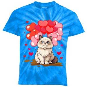 Cute Ragdoll Cat Valentine Heart Balloon Lover Cat Mom Meaningful Gift Kids Tie-Dye T-Shirt