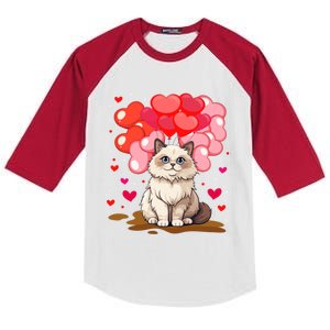 Cute Ragdoll Cat Valentine Heart Balloon Lover Cat Mom Meaningful Gift Kids Colorblock Raglan Jersey