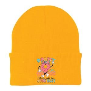 Cute Retro Cartoon Donut Stress Just Do Your Best Knit Cap Winter Beanie