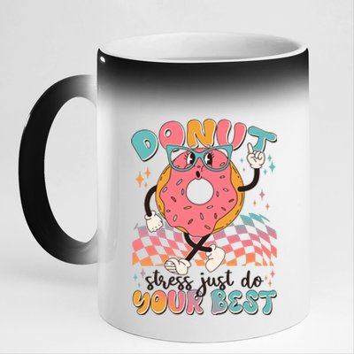 Cute Retro Cartoon Donut Stress Just Do Your Best 11oz Black Color Changing Mug