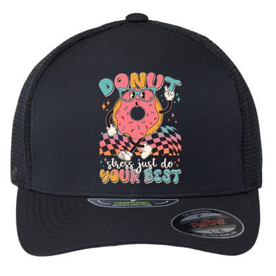 Cute Retro Cartoon Donut Stress Just Do Your Best Flexfit Unipanel Trucker Cap