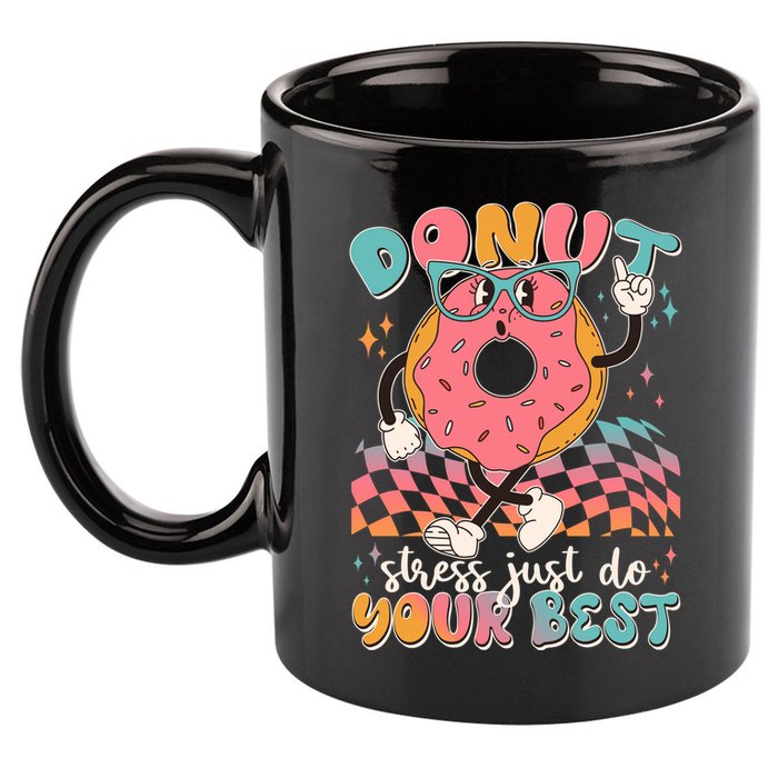 Cute Retro Cartoon Donut Stress Just Do Your Best 11oz C Handle Ceramic Mug