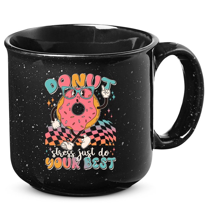 Cute Retro Cartoon Donut Stress Just Do Your Best 15oz Campfire Ceramic Mug
