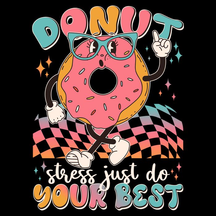 Cute Retro Cartoon Donut Stress Just Do Your Best Flat Bill Trucker Hat