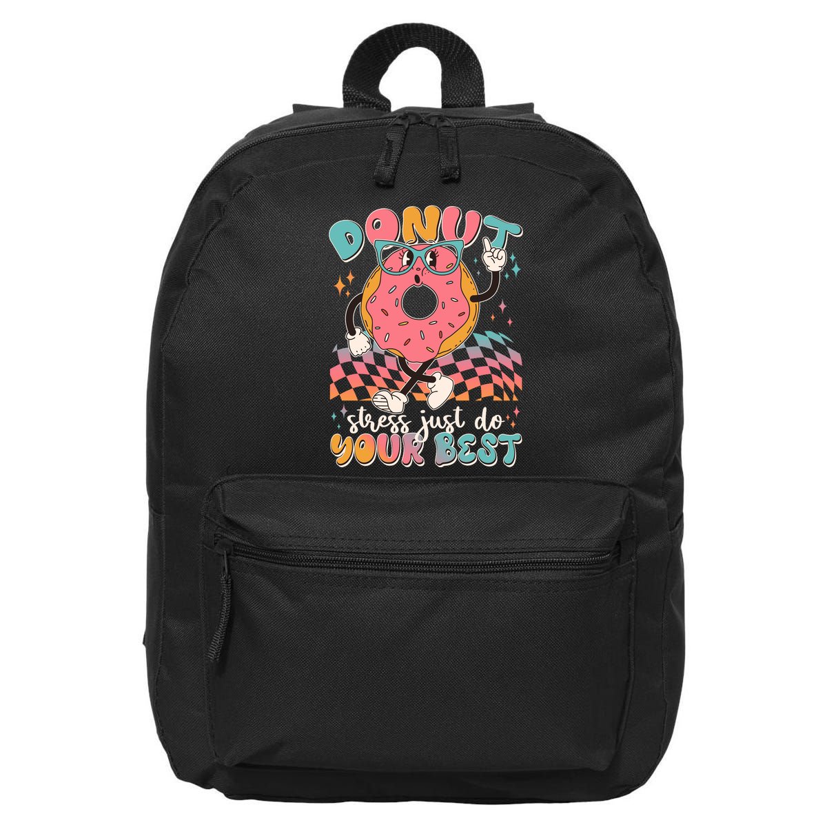 Cute Retro Cartoon Donut Stress Just Do Your Best 16 in Basic Backpack