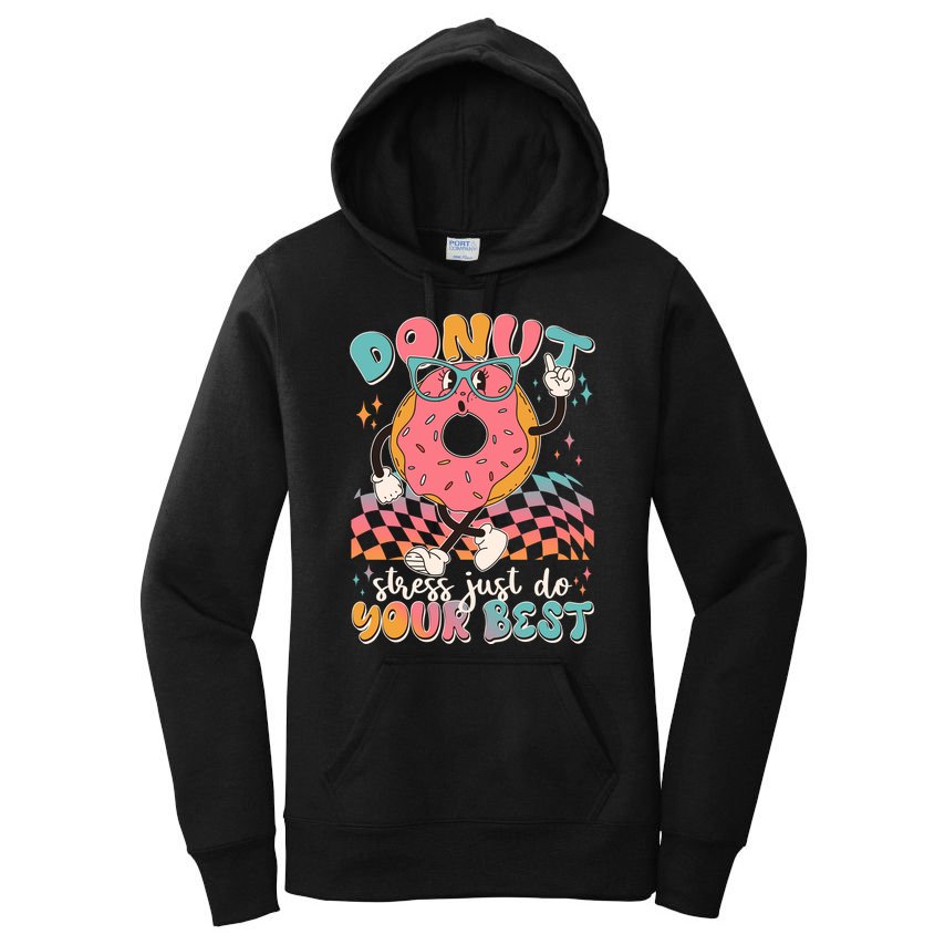 Cute Retro Cartoon Donut Stress Just Do Your Best Women's Pullover Hoodie