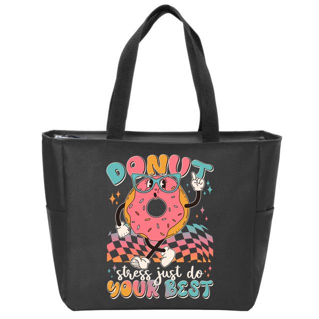 Cute Retro Cartoon Donut Stress Just Do Your Best Zip Tote Bag
