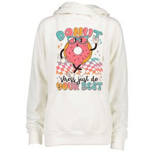 Cute Retro Cartoon Donut Stress Just Do Your Best Womens Funnel Neck Pullover Hood