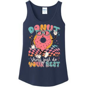 Cute Retro Cartoon Donut Stress Just Do Your Best Ladies Essential Tank