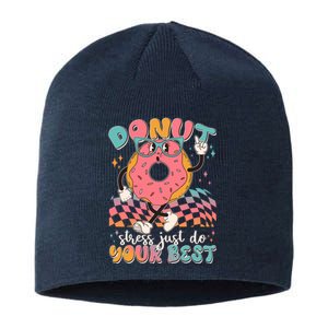 Cute Retro Cartoon Donut Stress Just Do Your Best Sustainable Beanie