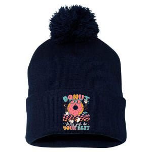 Cute Retro Cartoon Donut Stress Just Do Your Best Pom Pom 12in Knit Beanie