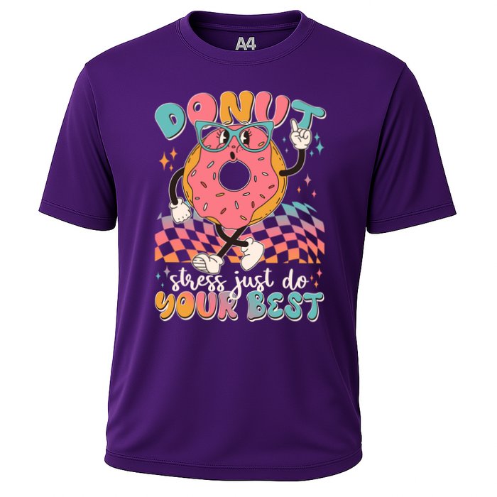 Cute Retro Cartoon Donut Stress Just Do Your Best Cooling Performance Crew T-Shirt