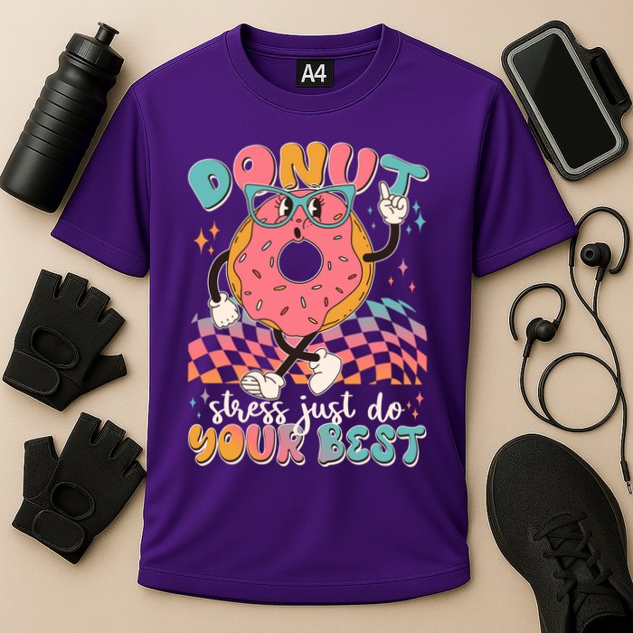 Cute Retro Cartoon Donut Stress Just Do Your Best Cooling Performance Crew T-Shirt