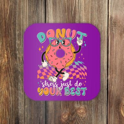 Cute Retro Cartoon Donut Stress Just Do Your Best Coaster