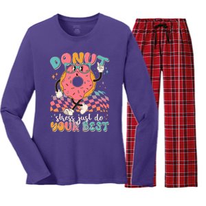 Cute Retro Cartoon Donut Stress Just Do Your Best Women's Long Sleeve Flannel Pajama Set 