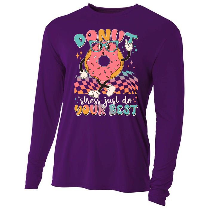 Cute Retro Cartoon Donut Stress Just Do Your Best Cooling Performance Long Sleeve Crew