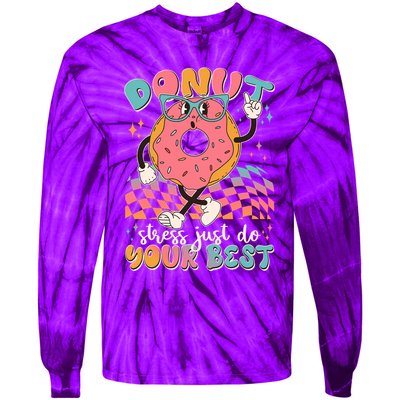 Cute Retro Cartoon Donut Stress Just Do Your Best Tie-Dye Long Sleeve Shirt