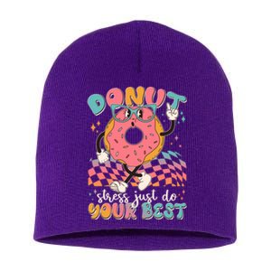 Cute Retro Cartoon Donut Stress Just Do Your Best Short Acrylic Beanie