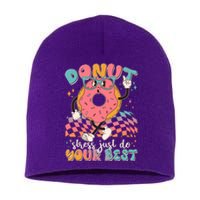 Cute Retro Cartoon Donut Stress Just Do Your Best Short Acrylic Beanie