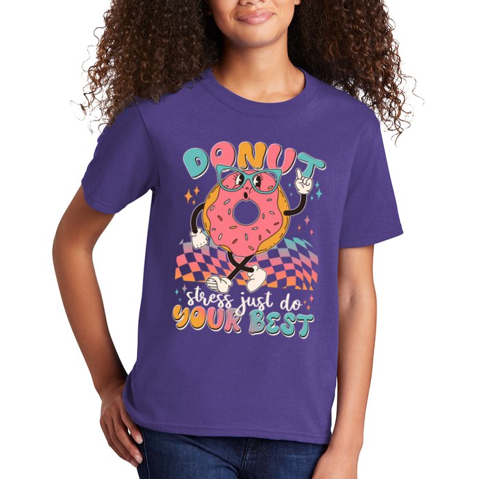 Cute Retro Cartoon Donut Stress Just Do Your Best Kids T-Shirt