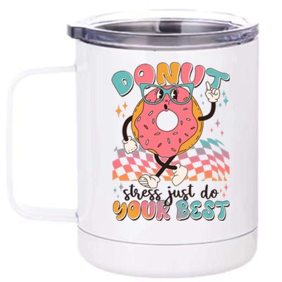 Cute Retro Cartoon Donut Stress Just Do Your Best 12 oz Stainless Steel Tumbler Cup