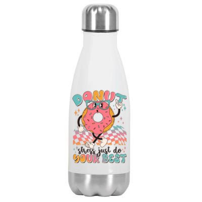 Cute Retro Cartoon Donut Stress Just Do Your Best Stainless Steel Insulated Water Bottle