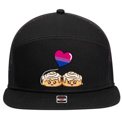 Cinnamon Roll Couple Bisexual Pride Gift 7 Panel Mesh Trucker Snapback Hat