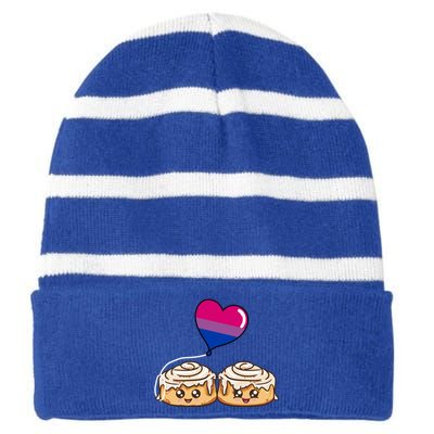 Cinnamon Roll Couple Bisexual Pride Gift Striped Beanie with Solid Band