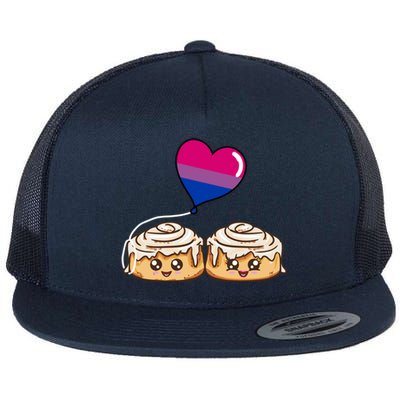 Cinnamon Roll Couple Bisexual Pride Gift Flat Bill Trucker Hat