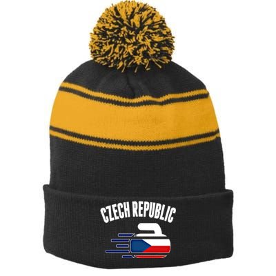 Czech Republic Curling Rock Fans Czech Curlers Winter Sports Cool Gift Stripe Pom Pom Beanie