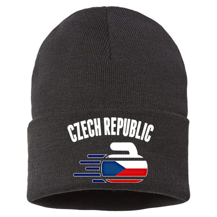 Czech Republic Curling Rock Fans Czech Curlers Winter Sports Cool Gift Sustainable Knit Beanie