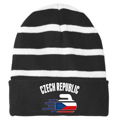 Czech Republic Curling Rock Fans Czech Curlers Winter Sports Cool Gift Striped Beanie with Solid Band