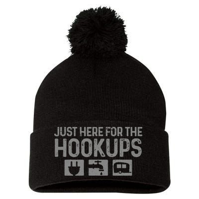 Camping RV Caravan Motorhome Just Here For The Hookups Funny Pom Pom 12in Knit Beanie