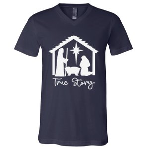 Christian Religious Christmas Nativity Scene True Story V-Neck T-Shirt