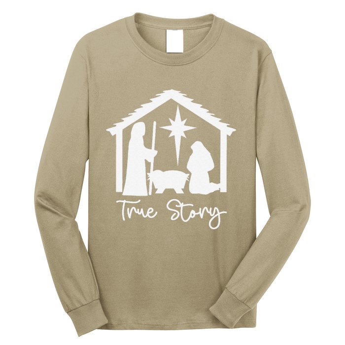 Christian Religious Christmas Nativity Scene True Story Long Sleeve Shirt