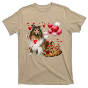 Cute Rough Collie Balloon Heart Valentine's Day Valentine T-Shirt