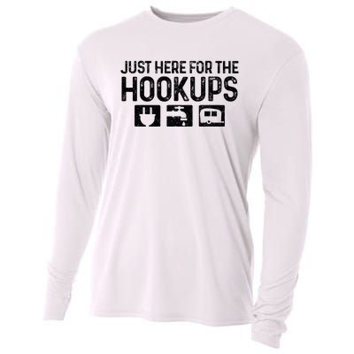 Camping Rv Caravan Motorhome Just Here For The Hookups Funny Cooling Performance Long Sleeve Crew