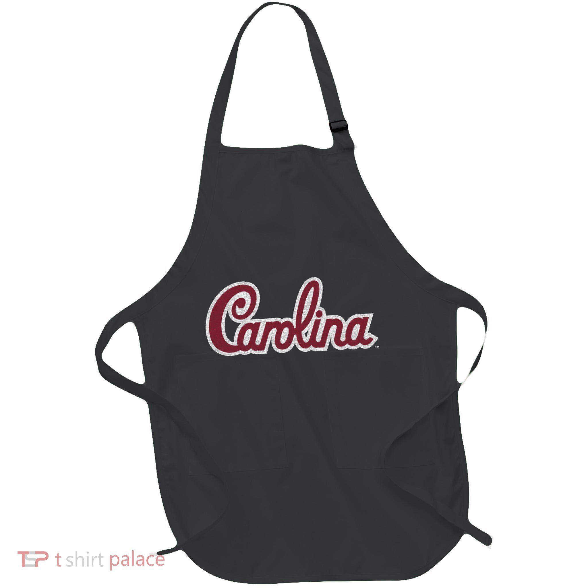 Carolina Retro Cursive Black Full-Length Apron With Pockets