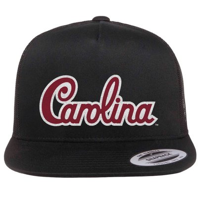 Carolina Retro Cursive Black Flat Bill Trucker Hat