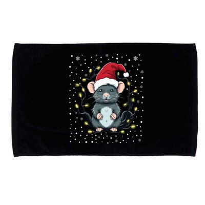 Cute Rat Christmas Lights Mouse Santa Hat Xmas Pajama Gift Microfiber Hand Towel