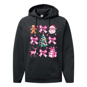 Cute Retro Coquette Bow Christmas Tree Performance Fleece Hoodie