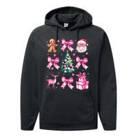 Cute Retro Coquette Bow Christmas Tree Performance Fleece Hoodie