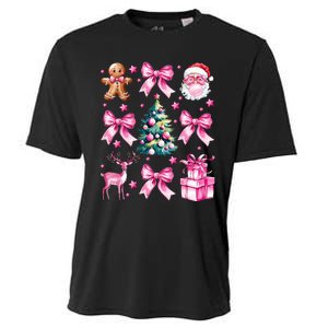 Cute Retro Coquette Bow Christmas Tree Cooling Performance Crew T-Shirt