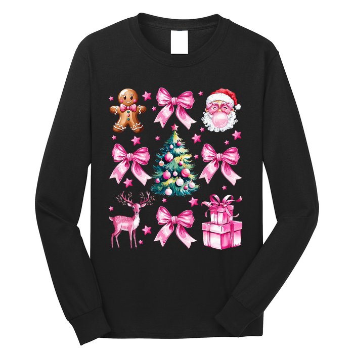 Cute Retro Coquette Bow Christmas Tree Long Sleeve Shirt