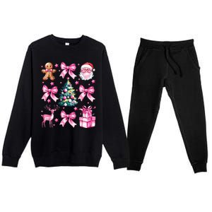 Cute Retro Coquette Bow Christmas Tree Premium Crewneck Sweatsuit Set