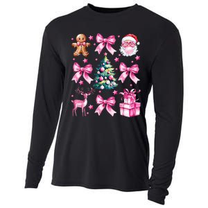 Cute Retro Coquette Bow Christmas Tree Cooling Performance Long Sleeve Crew