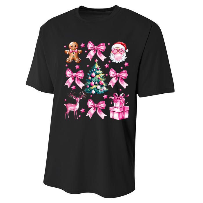 Cute Retro Coquette Bow Christmas Tree Performance Sprint T-Shirt