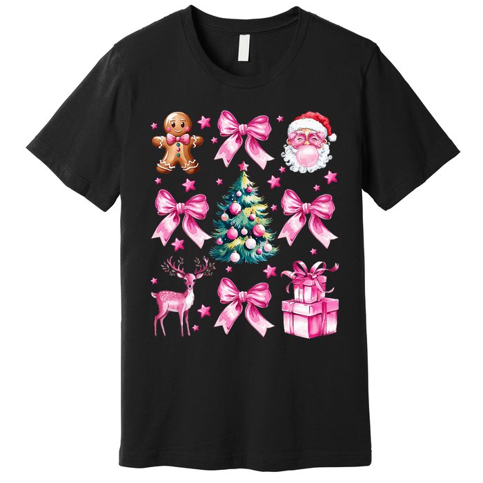 Cute Retro Coquette Bow Christmas Tree Premium T-Shirt