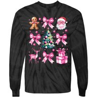 Cute Retro Coquette Bow Christmas Tree Tie-Dye Long Sleeve Shirt