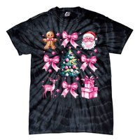 Cute Retro Coquette Bow Christmas Tree Tie-Dye T-Shirt